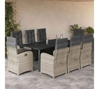 Ensemble à Manger de Jardin avec Coussins 9 pcs, Table et Chaises avec Dossier et Repose-pied Réglables, Meubles d'Extérieur, Moderne, Gris Clair