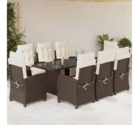 vidaXL Salon de jardin 9 pièces avec coussins Marron Poly rotin