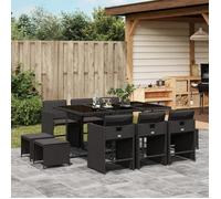 vidaXL Ensemble à manger de jardin 11 pièces avec coussins - Noir - Poly Rattan