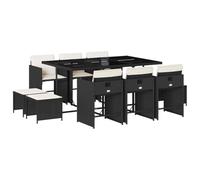 vidaXL Ensemble à Manger de Jardin Coussins 11 pcs, Chaises à Manger avec Accoudoirs, Ensemble de Meubles avec Table, Moderne, Noir Résine Tressée
