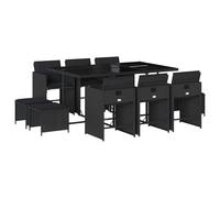 vidaXL Ensemble à manger de jardin 11 pièces avec coussins - Noir - Poly Rattan