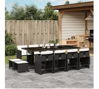 vidaXL Ensemble repas de jardin 13 pcs coussins, chaises à accoudoirs, table – Noir résine tressée