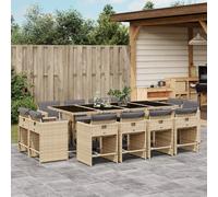 Vidaxl Ensemble À Manger De Jardin Coussins 13 Pcs Mélange Beige Rotin