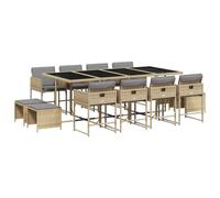 vidaXL Ensemble à manger de jardin 13 pièces – rotin avec coussins, mélange beige