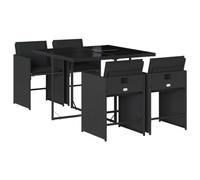 vidaXL Ensemble à Manger de Jardin Coussins 5 pcs, Chaises à Manger avec Accoudoirs, Ensemble de Meubles avec Table, Moderne, Noir Résine Tressée