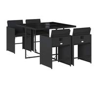 vidaXL Ensemble à Manger de Jardin Coussins 5 pcs, Chaises à Manger avec Accoudoirs, Ensemble de Meubles avec Table, Moderne, Noir Résine Tressée