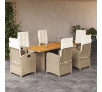 Vidaxl Ensemble À Manger De Jardin Coussins 7 Pcs Mélange Beige Rotin
