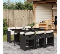 Vidaxl Ensemble À Manger De Jardin Coussins 7pcs Noir Résine Tressée