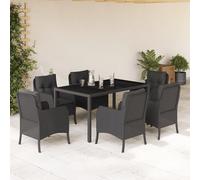 Vidaxl Ensemble À Manger De Jardin Coussins 7pcs Noir Résine Tressée
