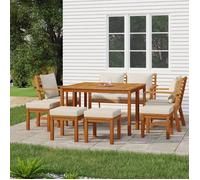 vidaXL Ensemble à manger de jardin 3154980 – coussins 9 pcs – Bois acacia – Marron G