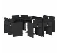 vidaXL Ensemble à Manger de Jardin Coussins 9 pcs, Chaises à Manger avec Accoudoirs, Ensemble de Meubles avec Table, Moderne, Noir Résine Tressée
