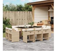 vidaXL Salon de jardin 11 pièces avec coussins Beige Poly Rattan
