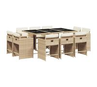 vidaXL Ensemble à Manger de Jardin et Coussins 11 pcs, Chaises à Manger avec Accoudoirs, Ensemble de Meubles avec Table, Moderne, Beige Résine Tressée