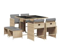 vidaXL Ensemble à manger de jardin 11 pièces – chaises à accoudoirs, table – mélange beige
