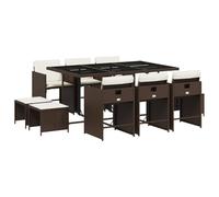 vidaXL Ensemble à manger de jardin 11 pcs chaises accoudoirs coussins table - Marron résine tressée