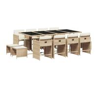 vidaXL Ensemble à manger de jardin 13 pièces – Chaises avec accoudoirs, coussins, moderne, beige
