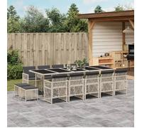 vidaXL Ensemble à manger de jardin et coussins 15 pcs gris clair rotin, ensemble à manger d'extérieur, meuble à manger 3210815