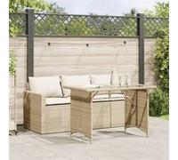 Ensemble à manger de jardin et coussins 2 pcs beige poly rotin, ensemble de salle à manger d'extérieur, meuble de 366332