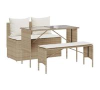 vidaXL Ensemble à Manger de Jardin et Coussins 3 pcs Beige Poly rotin, Ensemble de Salle à Manger d'extérieur, Meuble de Salle à Manger de Jardin, Table et chaises de Jardin