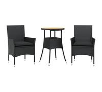 vidaXL Ensemble à manger de jardin 3 pcs avec coussins 3278729 Noir rotin acacia
