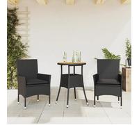 vidaXL Ensemble à manger de jardin 3 pcs avec coussins 3278729 Noir rotin acacia