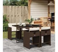 vidaXL Ensemble à manger de jardin 5 pcs en poly rotin marron avec coussins chaises avec accoudoirs