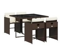 vidaXL Ensemble à manger de jardin 5 pcs en poly rotin marron avec coussins chaises avec accoudoirs