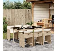 Ensemble à manger de jardin et coussins 7 pcs beige poly rotin 3277857