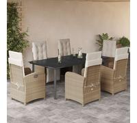 vidaXL Ensemble à Manger de Jardin avec Coussins 7 pcs, Table et Chaises avec Dossier et Repose-pied Réglables 3212582
