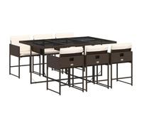 vidaXL Ensemble à Manger de Jardin et Coussins 7 pcs Marron rotin