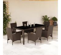 Vidaxl Ensemble À Manger De Jardin Et Coussins 7pcs Marron Rotin Verre