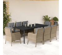 Vidaxl Ensemble À Manger De Jardin Et Coussins 9 Pcs Beige Poly Rotin