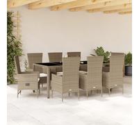 Vidaxl Ensemble À Manger De Jardin Et Coussins 9 Pcs Beige Poly Rotin