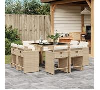 vidaXL Ensemble à manger de jardin et coussins 9 pcs beige Poly rotin 3277965