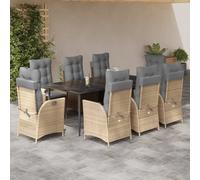 Vidaxl Ensemble À Manger De Jardin Et Coussins 9 Pcs Beige Poly Rotin Beige