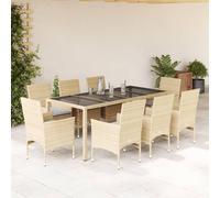 Vidaxl Ensemble À Manger De Jardin Et Coussins 9 Pcs Beige Rotin Verre