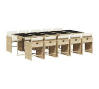 vidaXL Ensemble à Manger de Jardin et Coussins 9 pcs, Chaises à Manger avec Accoudoirs, Ensemble de Meubles avec Table, Moderne, Beige Résine Tressée
