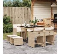 vidaXL Ensemble à Manger de Jardin et Coussins 9 pcs, Chaises à Manger avec Accoudoirs, Ensemble de Meubles avec Table, 3211138 Beige G