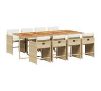 vidaXL Ensemble à Manger de Jardin et Coussins 9 pcs, Chaises à Manger avec Accoudoirs, Ensemble de Meubles avec Table, Moderne, Beige Résine Tressée