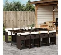 vidaXL Ensemble à Manger de Jardin et Coussins 9 pcs, Chaises à Manger avec Accoudoirs, Ensemble de Meubles avec Table, 3211101 Marron G