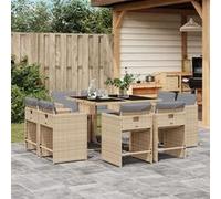 vidaXL Ensemble à Manger de Jardin et Coussins 9 pcs, Chaises à Manger avec Accoudoirs, Ensemble de Meubles avec Table, 3211200 Beige G