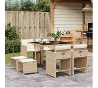 vidaXL Salon de jardin 9 pièces 3211138 – poly rotin, chaises avec accoudoirs et coussins Beige