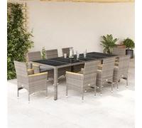 Vidaxl Ensemble À Manger De Jardin Et Coussins 9 Pcs Gris Rotin Verre