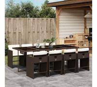 vidaXL Salon de jardin 9 pièces avec coussins Marron Poly rotin
