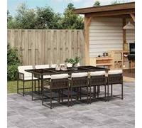 vidaXL Ensemble à manger de jardin et coussins 9 pcs marron poly rotin 3211461 Marron G