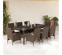Vidaxl Ensemble À Manger De Jardin Et Coussins 9pcs Marron Rotin Verre