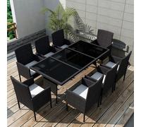 Ensemble à manger d'extérieur 9pcs coussins résine tressée noir vidaXL