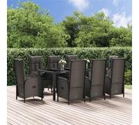 vidaXL Salon de jardin 9 pièces avec coussins noir poly rotin