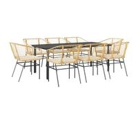 vidaXL Ensemble de salle à manger de jardin 9 pièces avec coussins - Table et chaises en rotin synthétique - 8 places - Housses de coussin amovibles incluses - Marron