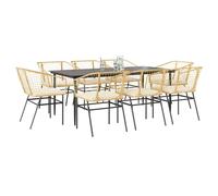 Vidaxl Ensemble À Manger Jardin Coussins 9pcs Marron Poly Rotin Verre Marron